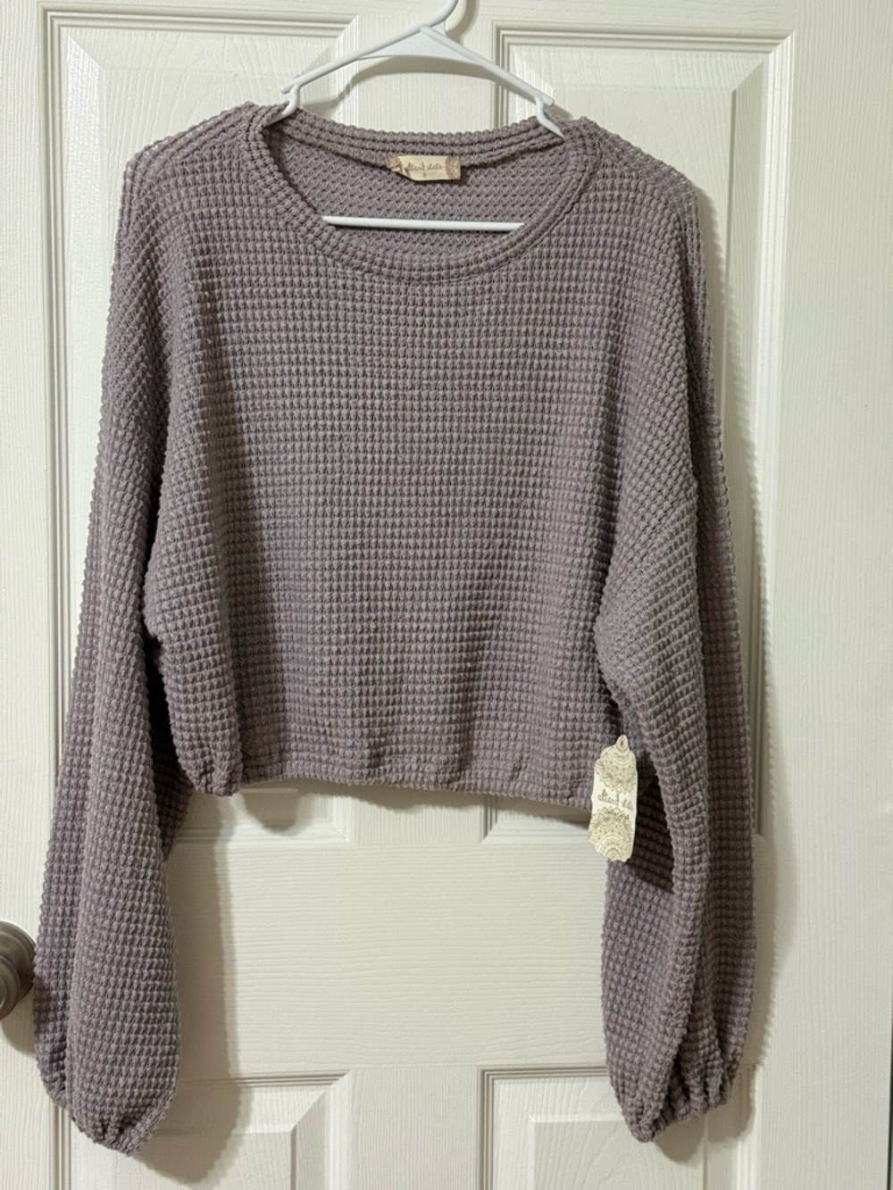 Altar'd State Waffle Knit Cropped Pullover - Mauve Taupe